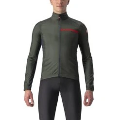 Veste Fine Coupe-vent Castelli Squadra Stretch Vert Foncé Rouge